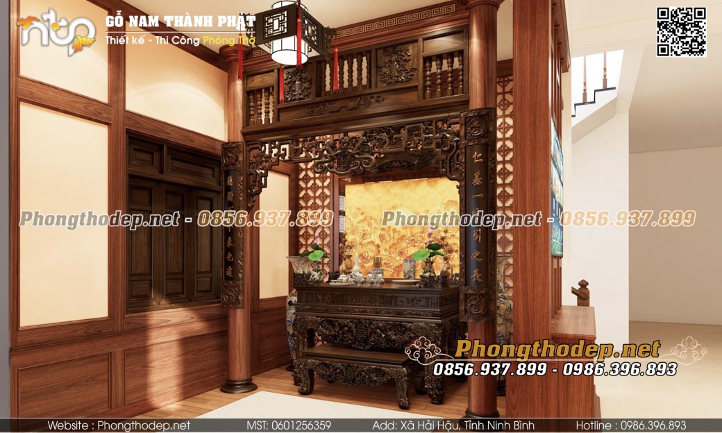 phòng thờ truyền thống trong nhà xây hiện đại